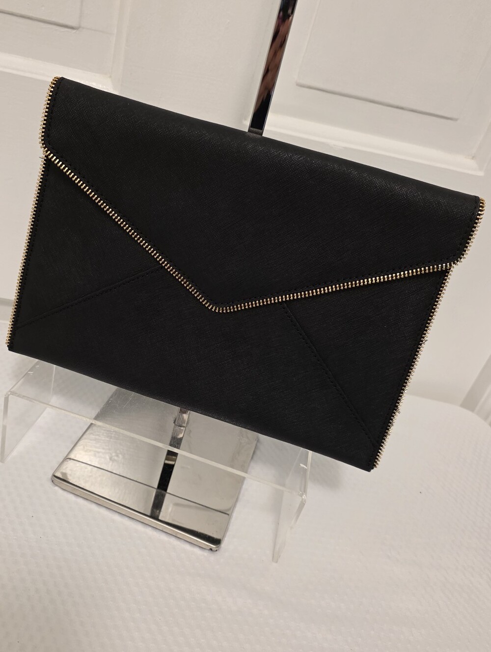 Rebecca Minkoff Black Envelope Clutch with Gold Zip Trim